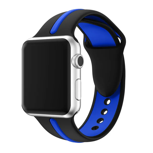 black-blue Силиконовый ремешок JANSIN для apple watch series 5 4 3 2, спортивный ремешок для iwatch 38 мм/42 мм/40 мм/44 мм, цветной ремешок для замены - Цвет ремешка: black-blue