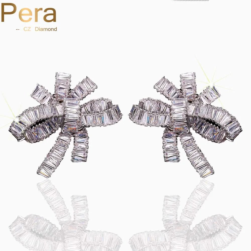 

Pera Fashion Famous Brand Big Ear Designer Jewelry Sparkling Cubic Zirconia Stone BowKnot Post Stud Earrings For Women E040