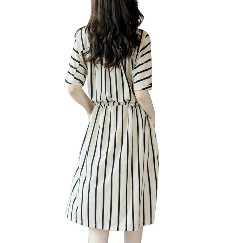 Женское Элегантное Длинное Платье рубашка в Вертикальную Полоску кардиган