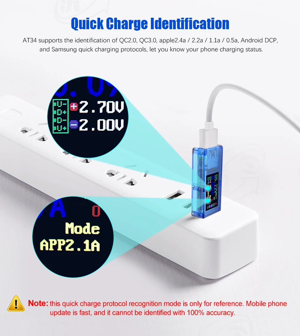 AT34 USB тестер QC 3,0 цветной ЖК-дисплей 3,7~ 30 В напряжение измеритель тока мультиметр заряда батареи voltimetro amperimetro