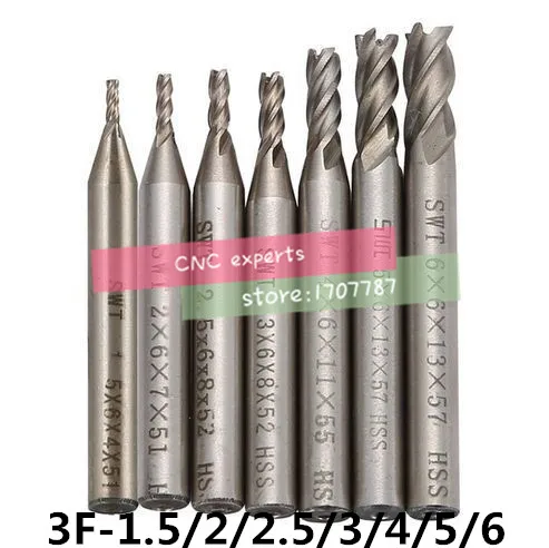 

7Pcs End Mill HSS 3 Flutes 1.5mm-6mm Diameter Milling Cutter Straight Shank Router Bit Set CNC Tools