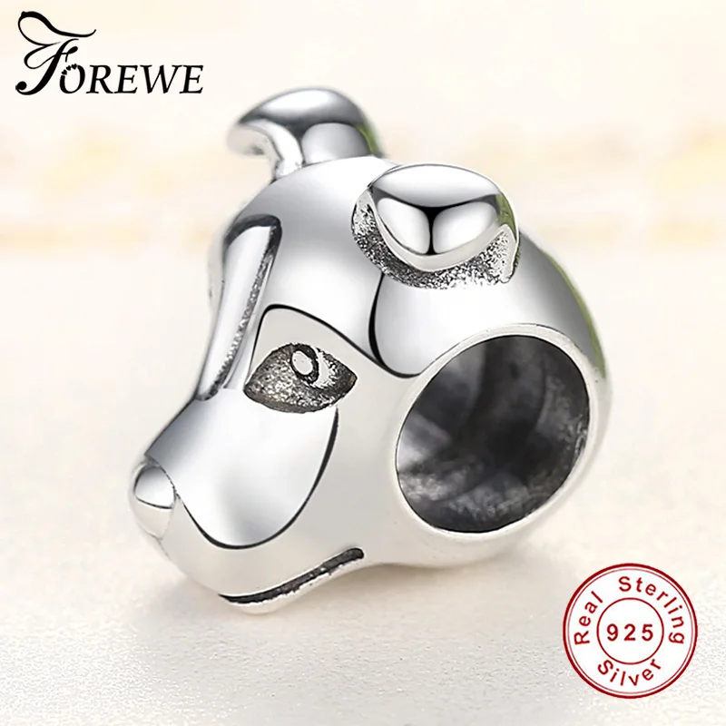FOREWE 100% Стерлинговое Серебро 925 пробы милые животные голова собаки Очаровательные
