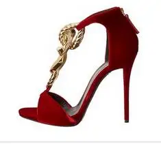 Новое поступление бархатные сандалии с цепочкой цвет черный красный замшевые