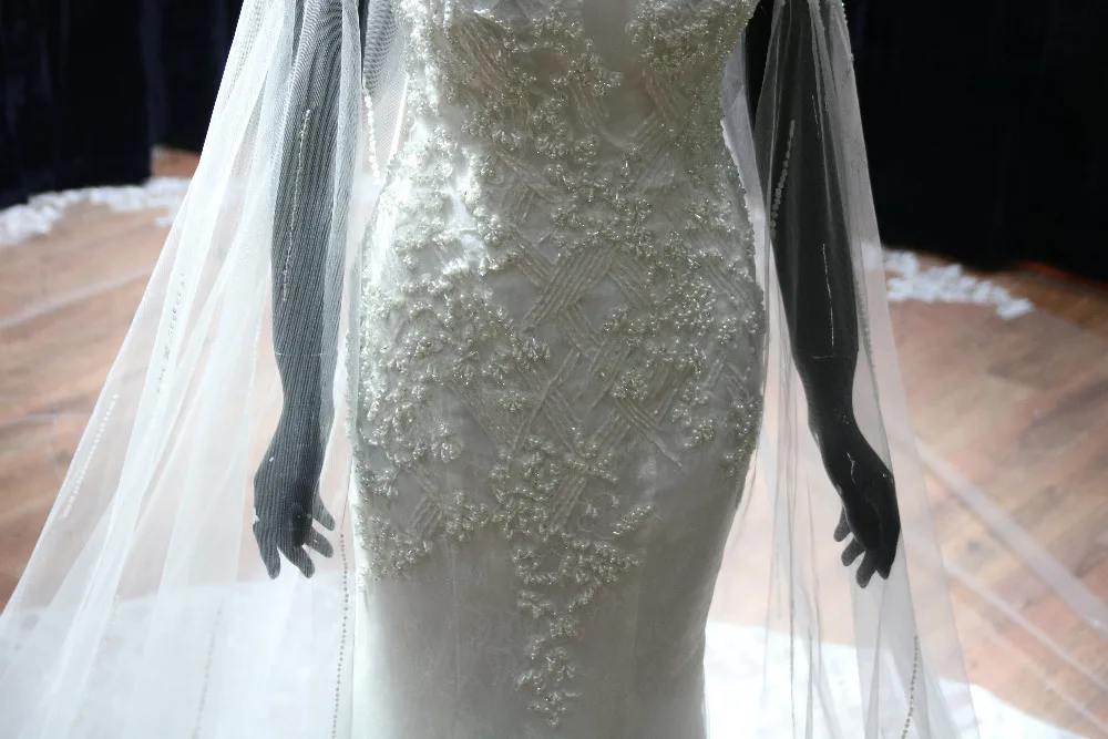 Роскошные Лодка шеи Русалка свадебное платье принцесса длинный белый Тюль