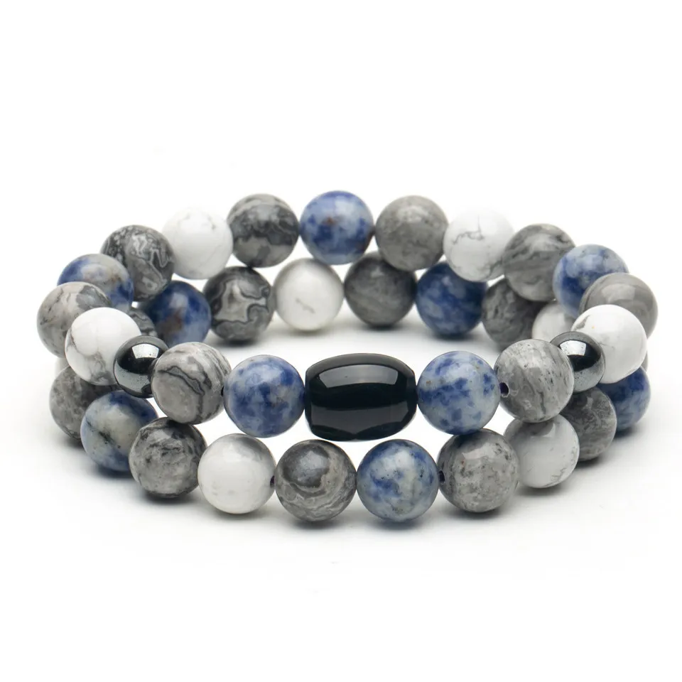 New Unique Charms Natural stone 8-10mm Hematite Black bead Starry sky &amp earth Men's Bracelet for Couple Best friend 2019 | Украшения