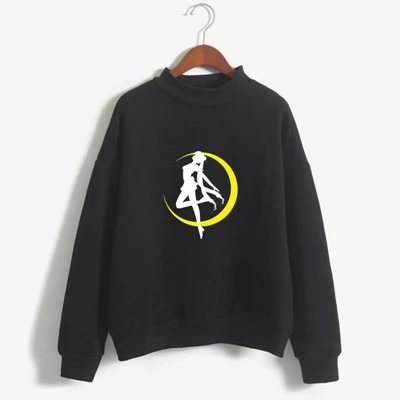 black Мультфильм Сейлор Мун Женщины Толстовки Япония sudadera mujer Kawaii Женская Лолита панк зима Толстовка Спортивный Костюм Уличная - Цвет: black
