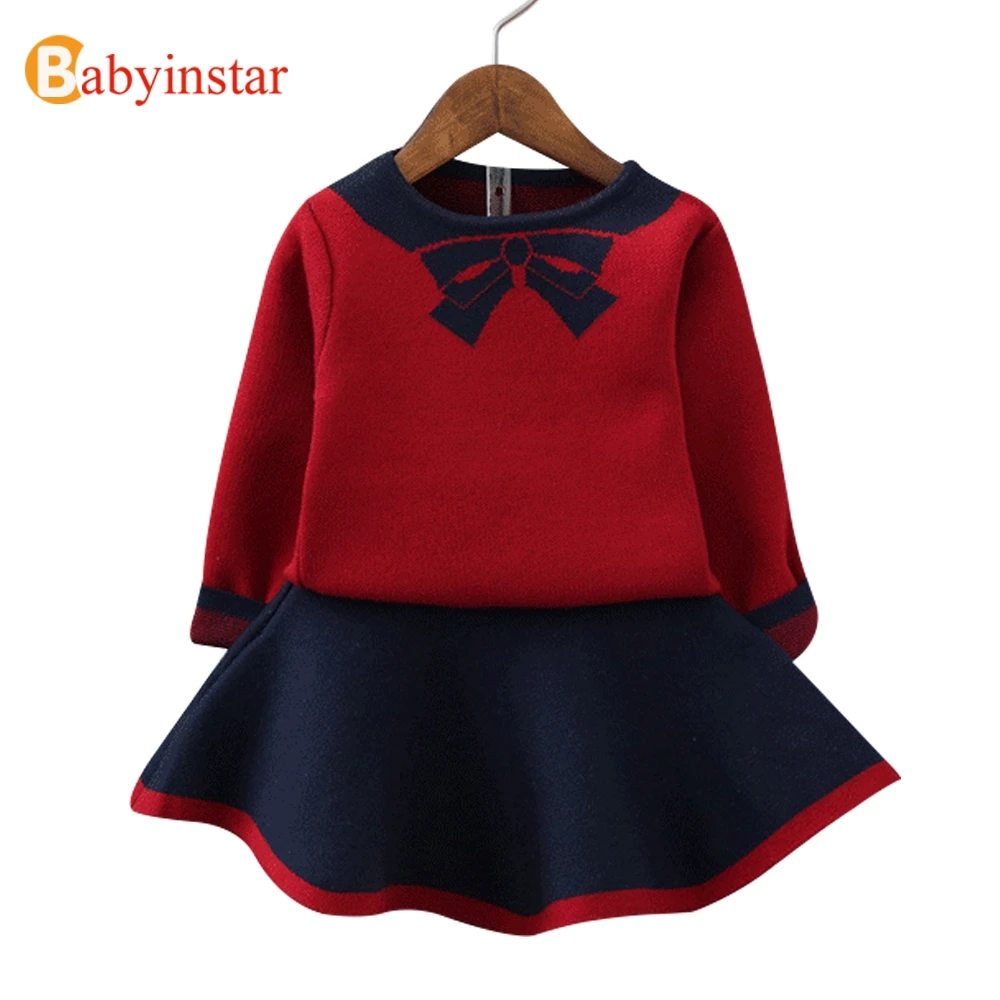 Babyinstar/ Модный комплект одежды для девочек, топ+ платье, 2 предмета, одежда для маленьких девочек Детские костюмы Детская осенняя трикотажная верхняя одежда