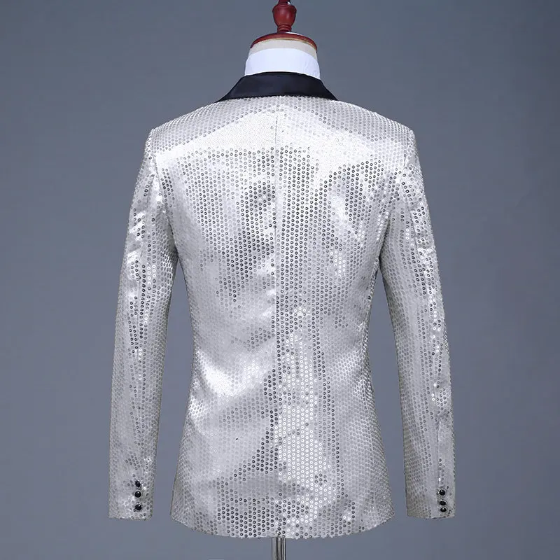 Серебряная блестящая одежда мужской блейзер с блестками золотистая мужская