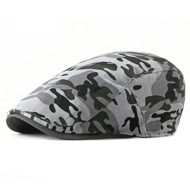 Camouflage Gray Wuaumx, весенне-летние камуфляжные береты, шапка для мужчин и женщин, козырьки, плоская кепка, унисекс, в елочку, газетная Кепка, s, регулируемая, chapeau bare - Цвет: Camouflage Gray