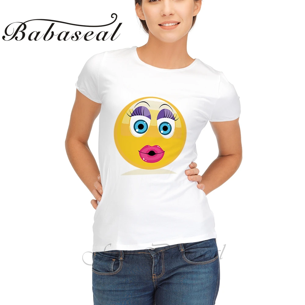 Babaseal/Летняя Повседневная желтая футболка с эмодзи для женщин и девочек забавная