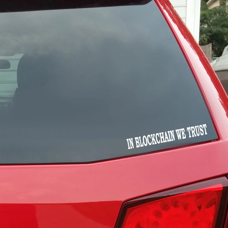 QYPF 17CM*2.2CM Fun In BlockChain We Trust Vinyl Car Sticker For Decal Black Silver C15-3202 | Stickers