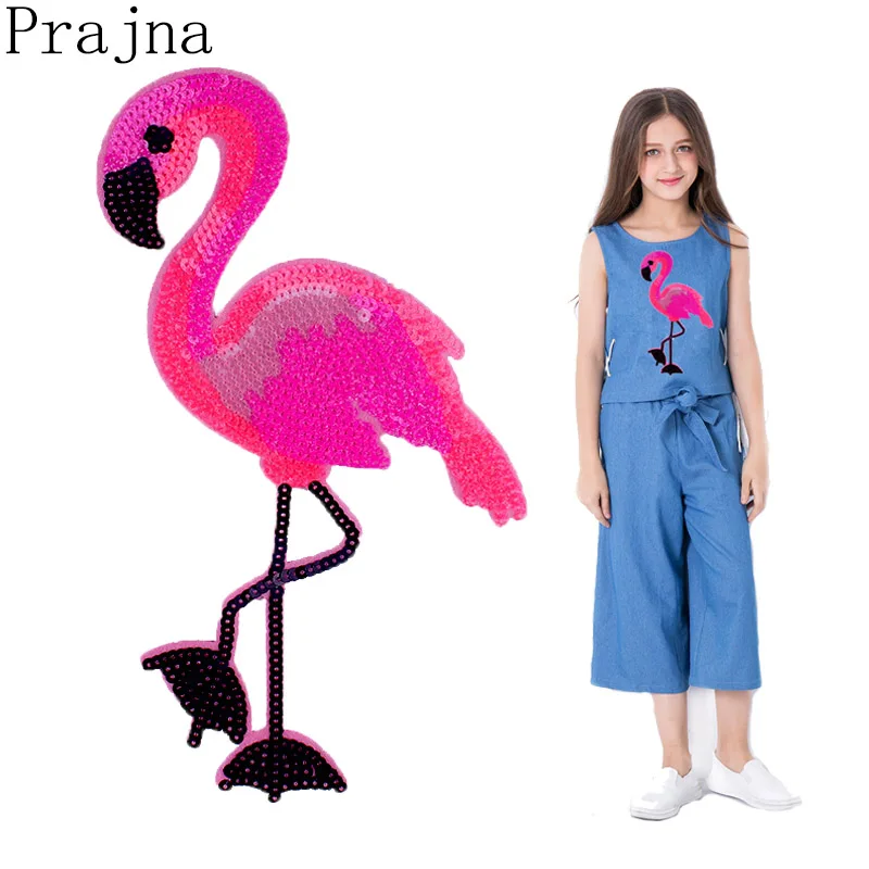 Prajna большой милый Фламинго патч мультфильм Железный На блесток патчи Вышивка