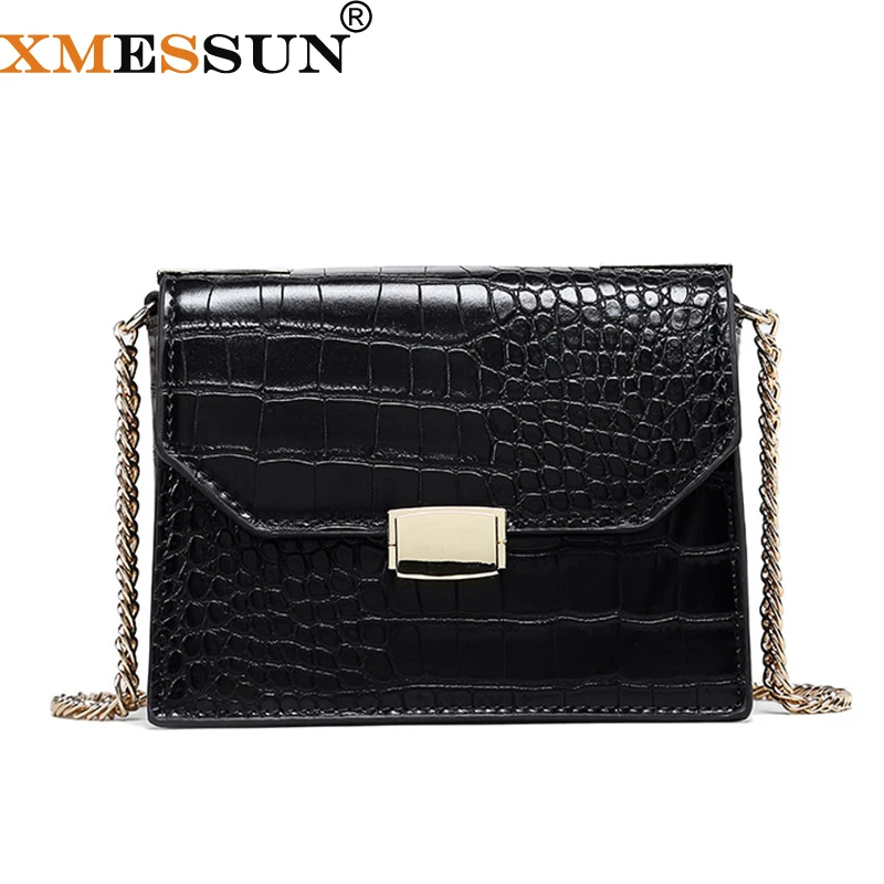 Маленькая квадратная сумка XMESSUN из натуральной кожи с крокодиловым узором и