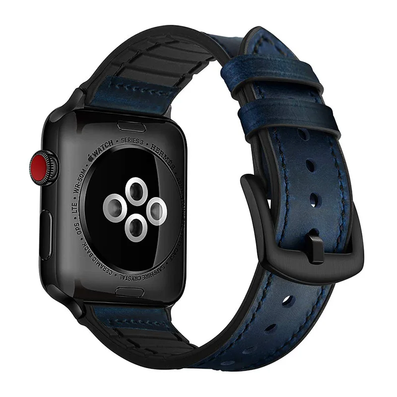 Силиконовые кожаные ремешки Crazy Horse для Apple Watch 38 мм 40 мм 42 мм 44 мм Мягкие резиновые Ремешки для наручных часов iwatch Series 5 4 3 2 1