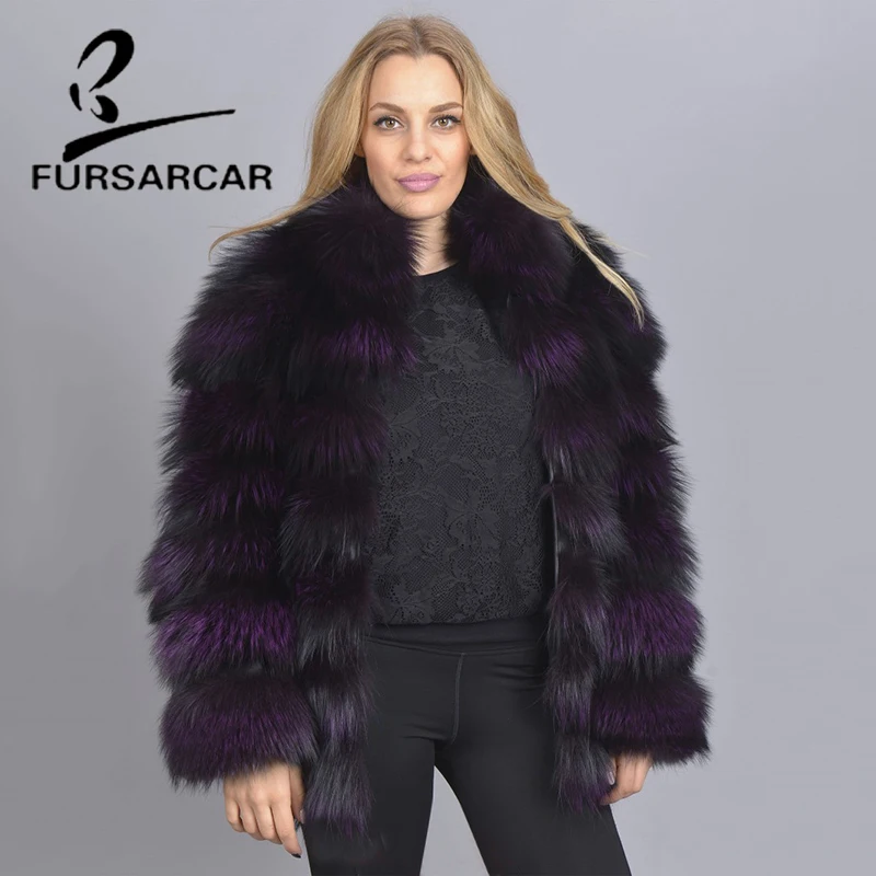 Шуба FURSARCAR из натурального меха для женщин популярное модное фиолетовое пальто