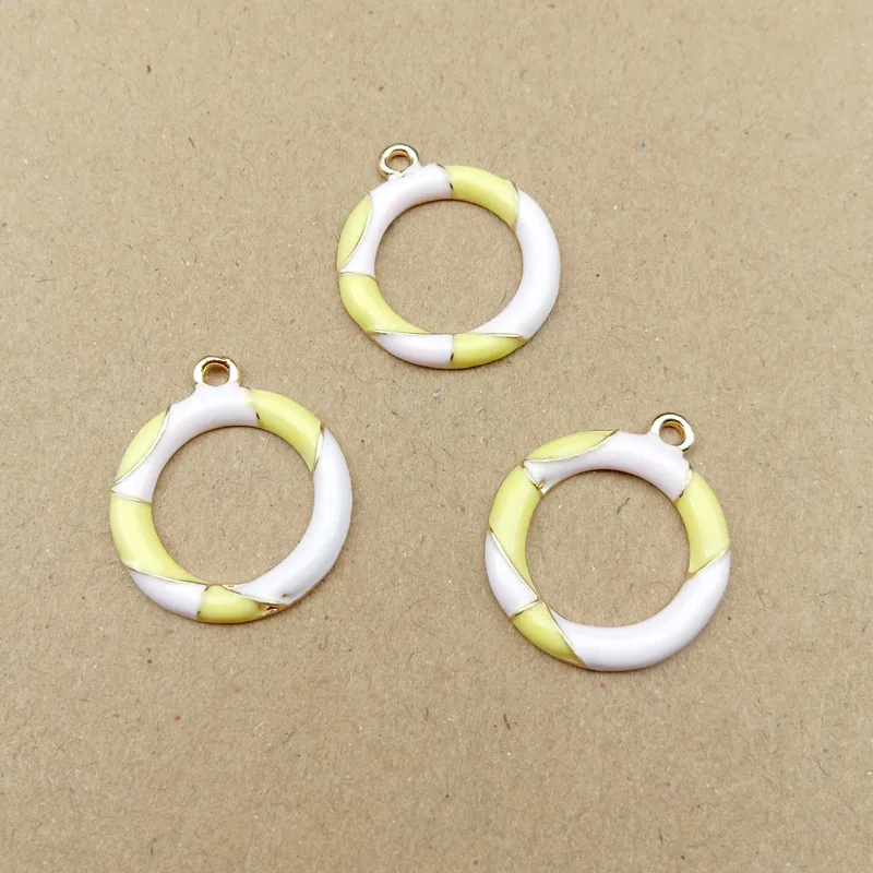 

Newest 30pcs 23*19MM Gold Tone Alloy Double Colors Enamel Charms Metal Round Circle Pendants Ornament Accessory Earring Pendants