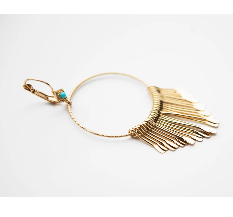Wild&Free Boho Gold Metal Tassel Earrings For Women Big Round Circle Dangle Drop Earrings Ethic Charms Earring Fringed Jewelry