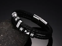2020 fashion men bracelet black pu leather jewelry mans bracelets gift stainless steel male bangles bracelets for boy