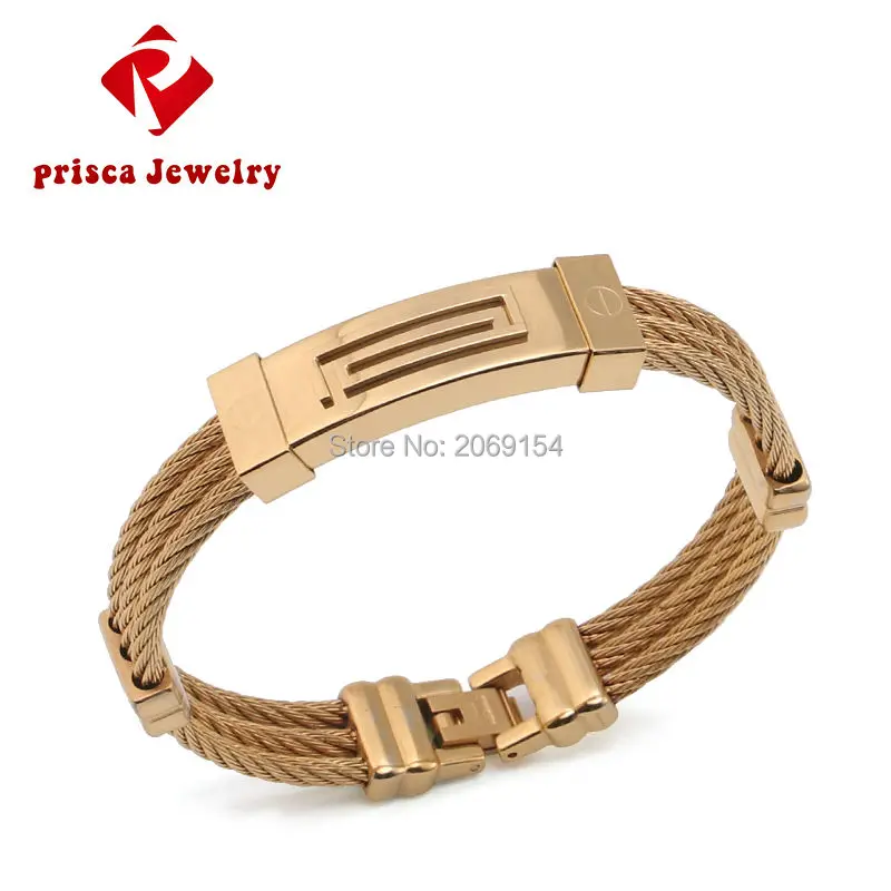 Titanium Steel Chain Link Bracelet Men Charm Jewelry Gold Wristband Stainless Bracelet Magnetic Black Bangle Trendy New