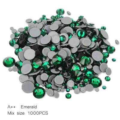 Emerald Вулканический цвет смешанный размер SS6-SS30 1000 шт./лот А++ высокое качество горячей фиксации стразы кристаллы и камни для роскошного платья - Цвет: Emerald
