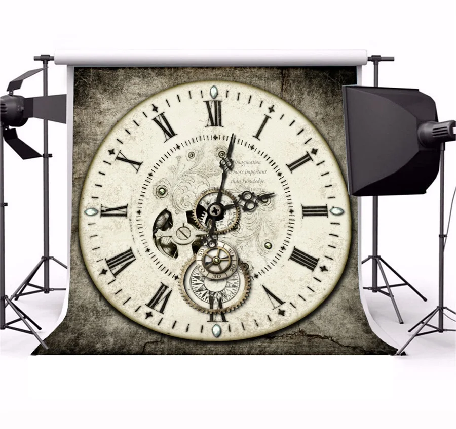 Laeacco Retro Gear Clock Wall Scene Portrait Photography Backgrounds Custom Camera Photographic Backdrops For Home Photo Studio |