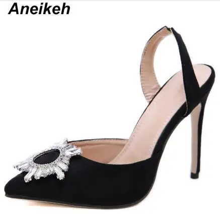 Black Aneikeh г. Новые летние пикантные женские туфли-лодочки из pu искусственной кожи обувь на тонком высоком каблуке женские вечерние туфли с острым носком, Украшенные бусинами, без шнуровки, черный, абрикосовый цвета, размеры 35-40 - Цвет: Black
