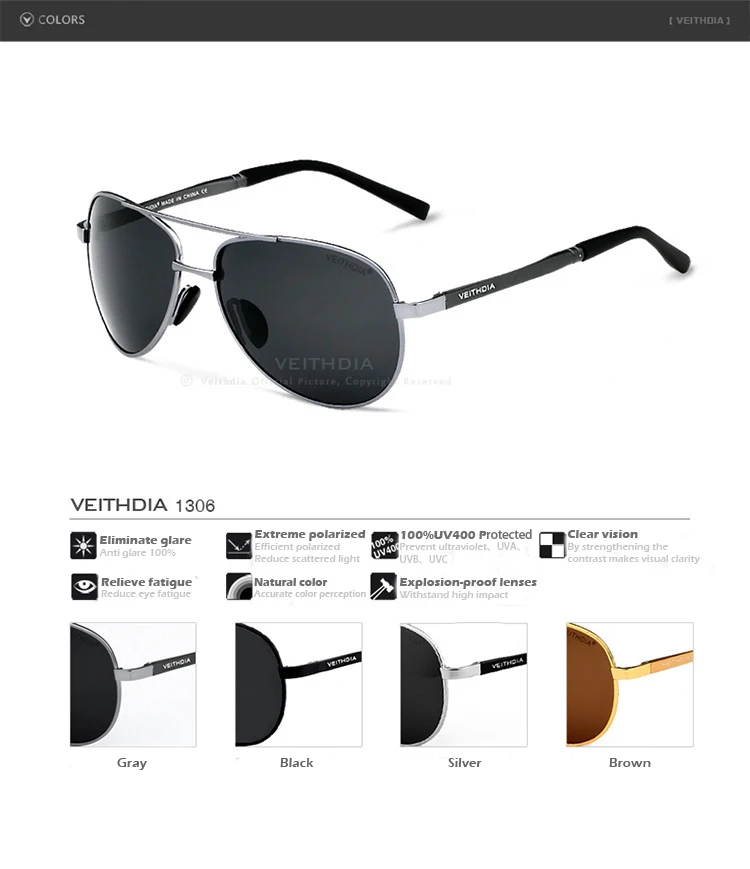 Мужские Солнцезащитные очки-авиаторы из юрты VEITHDIA брендовые дизайнерские очки с