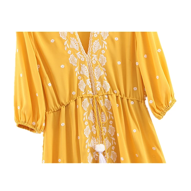 Женское винтажное платье с вышивкой и кисточками средней длины|Женские платья| |