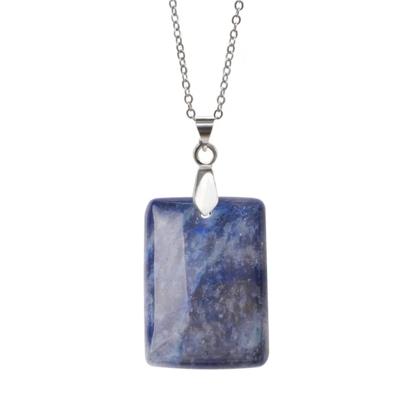 blue aventurine Прямоугольная форма натуральный камень кулон ожерелье тигровый глаз oeil de tigre pierre naturelle Collier pendentif collares mujer - Окраска металла: blue aventurine