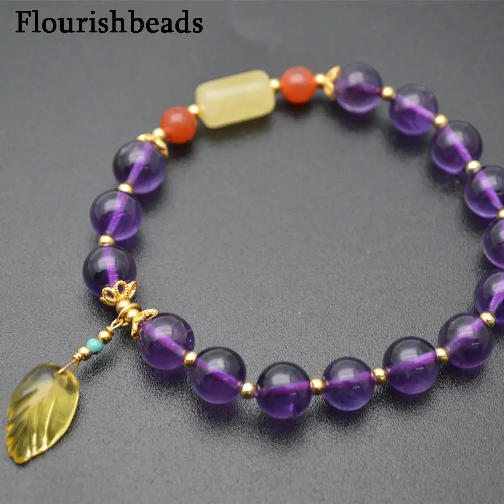 Бусины Из Натурального фиолетового аметиста и янтаря эластичный браслет Fengshui