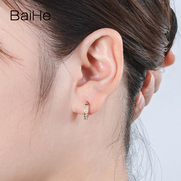 BAIHE Solid 14 K желтое золото 0.18ct круглый полный огранки натуральные бриллианты Свадебные модные ювелирные изделия серьги-гвоздики