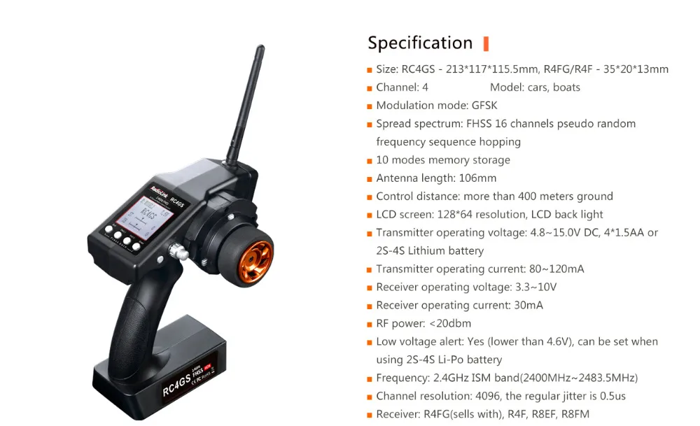 radiolink RC4GS 2,4G 4CH контроллер ружья передатчик+ R6FG гироскоп внутри приемник для 4 канала RC автомобилей/RC лодка