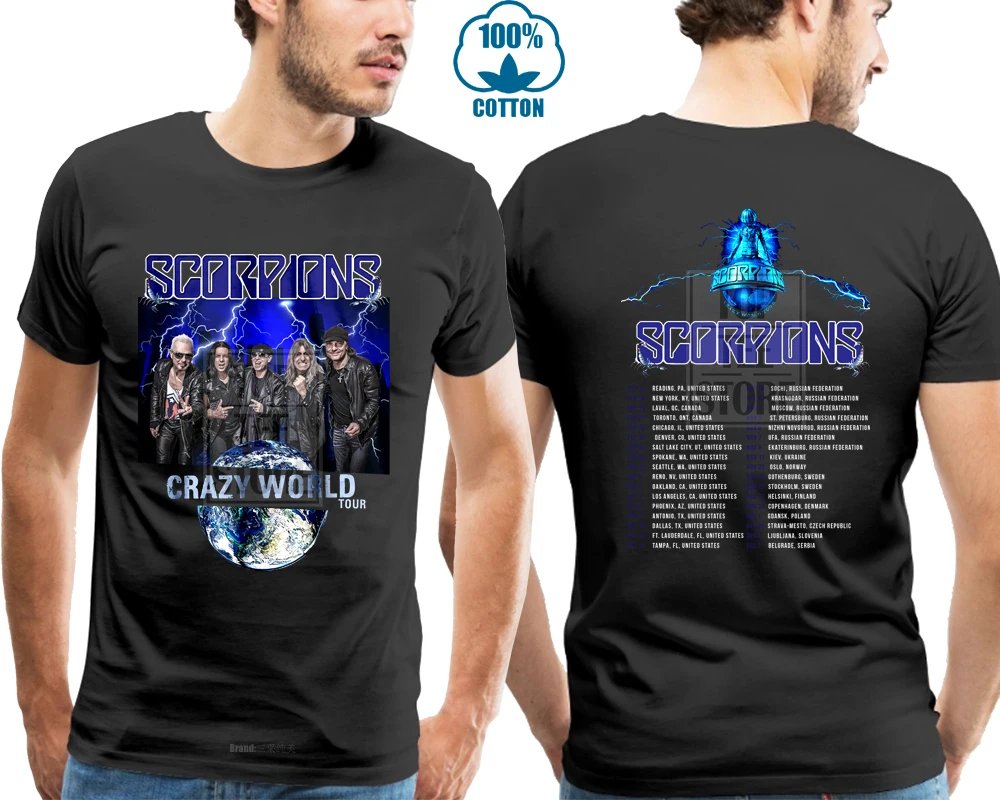 Футболка с изображением скорпионов Crazy World Tour 2018 Мужская черная футболка S 4Xl|t shirt