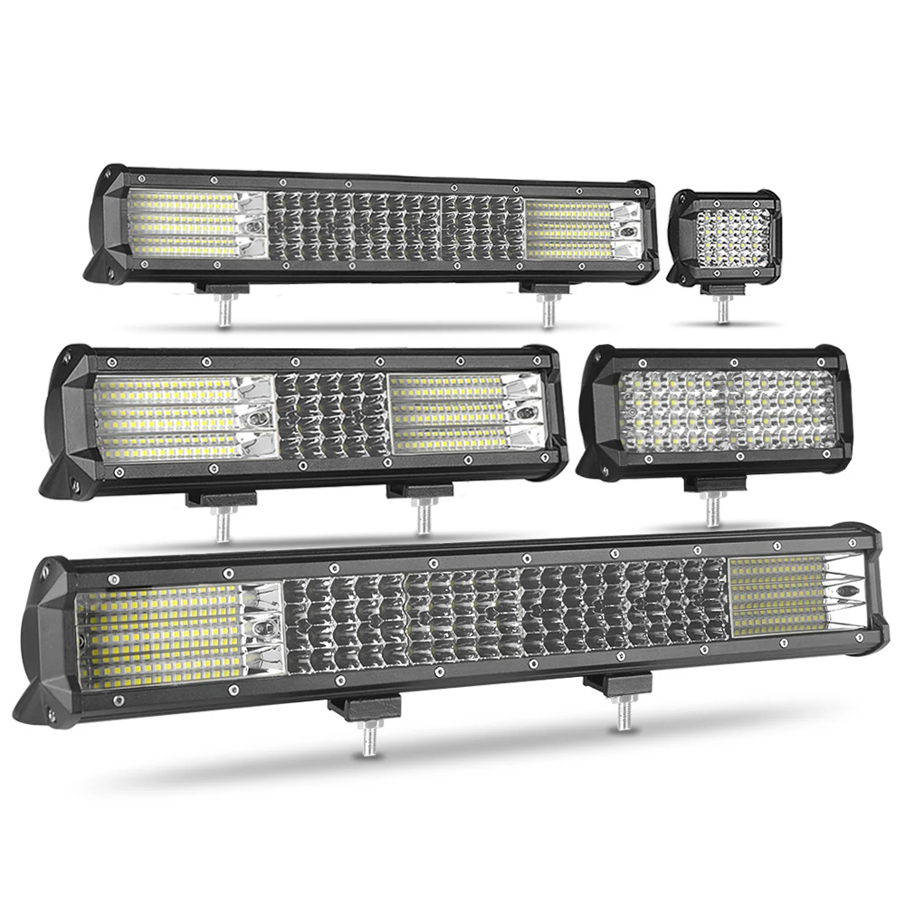 Led Bar 4 7 12 17 20 дюймов четырехрядный светодиодный светильник, рабочий светильник, точечный светильник, противотуманный головной светильник для внедорожника 4x4 ATV UAZ Car Kamaz 12V 24V