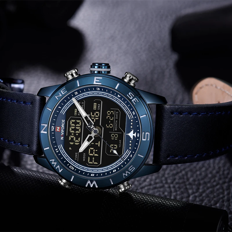 NAVIFORCE мужские часы Топ бренд класса люкс кварцевые светодиодные цифровые