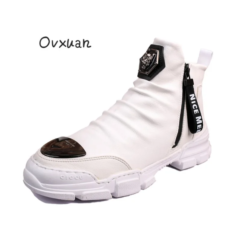 

OVXUAN Men Casual Ankle Boots High Top Retro Punk Metal Boots Autumn Men Designer Trending Shoes Hip Hop Boots Botas Hombre 2020