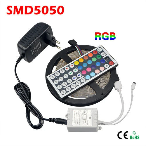 Светодиодная лента RGB 5050 SMD 5 м в рулоне 300 светодиодов 12 В 3 А блок питания адаптер с