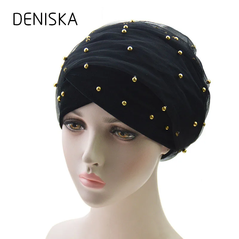 DENISKA новинка 2018 африканская повязка на голову Женский бархатный тюрбан с бисером