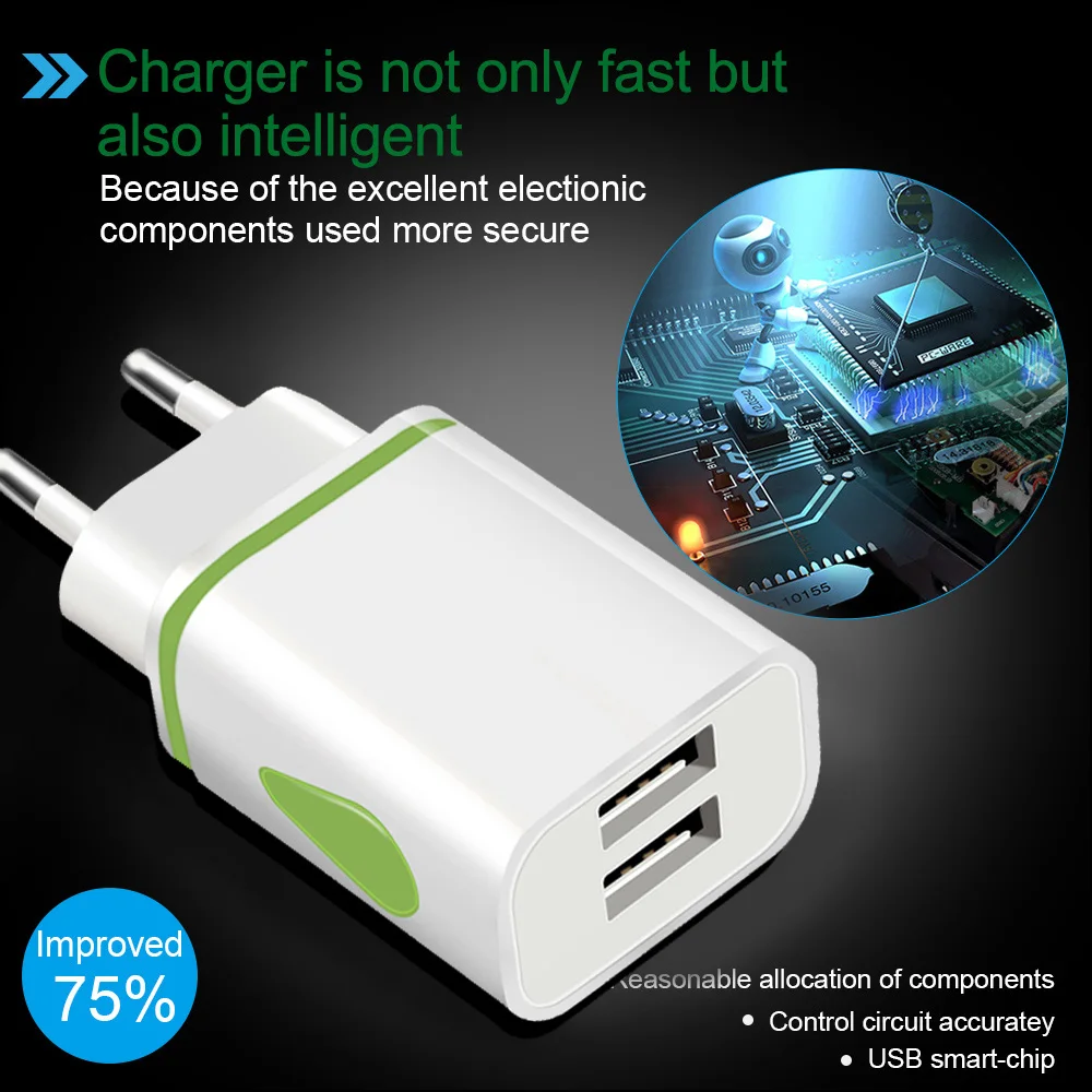 Адаптер питания OLAF с 2 USB-портами и светодиодной подсветкой 5 В А мобильный телефон