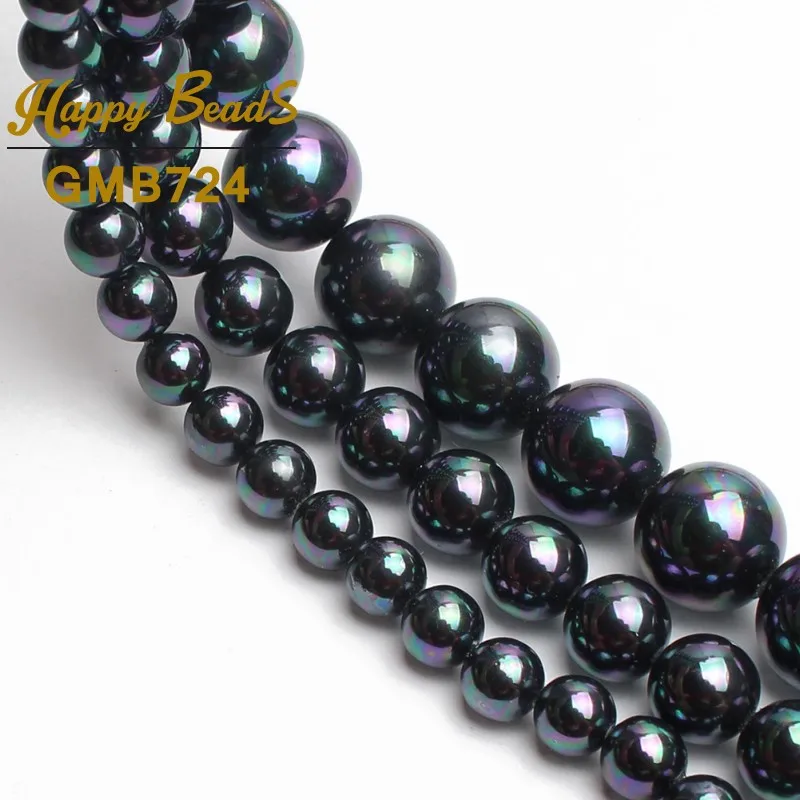 Круглые и гладкие жемчужные шарики черного цвета радуги для изготовления