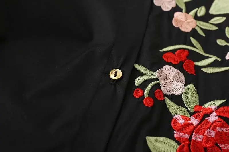 VOGUE! N Новая женская цветочная вышивка с длинным рукавом черная длинная рубашка