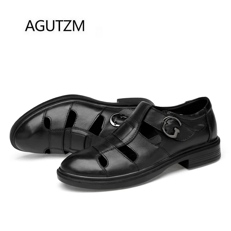 AGUTZM/8856 г. Новые модные черные мужские сандалии из 100% натуральной кожи с