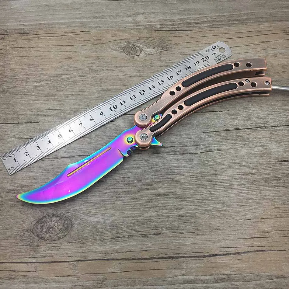Прямая поставка бабочка в коробке для ножей CS GO Karambit нож практика складной нож бабочка нож для тренера чехол тупое лезвие без края инструмент - Цвет: Bronze Fade