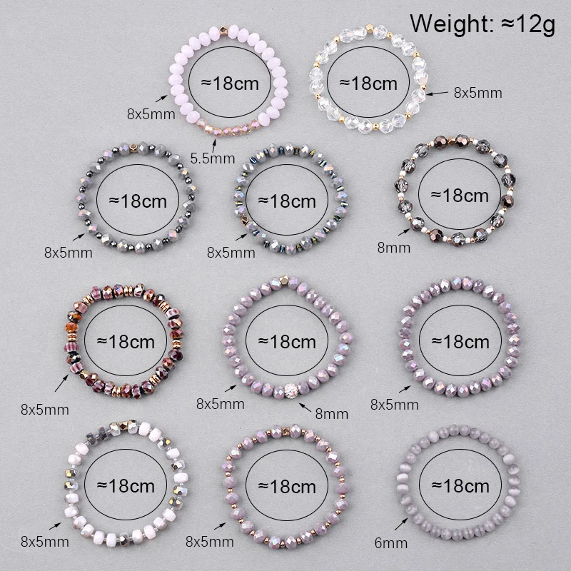 BOJIU Trendy Faceted Crystal Strand Bracelet For Women Cute Pink Purple Gray Black Crystal Bead Bracelet Hot Lady Jewelry BC276