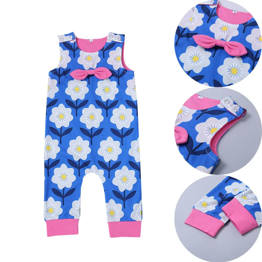Новинка 2019 Повседневный хлопковый комбинезон с бантом и голубым цветочным