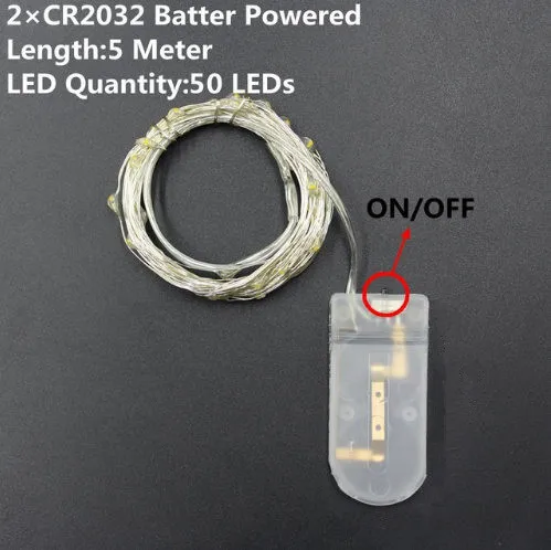 CR2032 5M 50leds Батарея батарейках светодиодный гирлянда Медь серебряной проволоки 1 м 2 м 5 м 10 м светодиодная гирлянда DC 5 V USB Рождественский Декор лампы для свадьбы, вечеринки строка - Испускаемый цвет: CR2032 5M 50leds