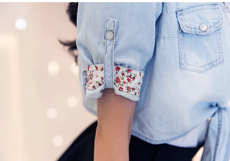 Укороченный топ кимоно 2019 летние женские короткие джинсовые рубашки большого