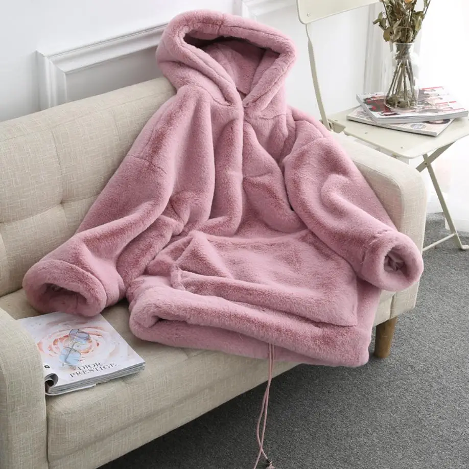 Зимняя модная женская куртка с капюшоном теплый пуловер меховое пальто