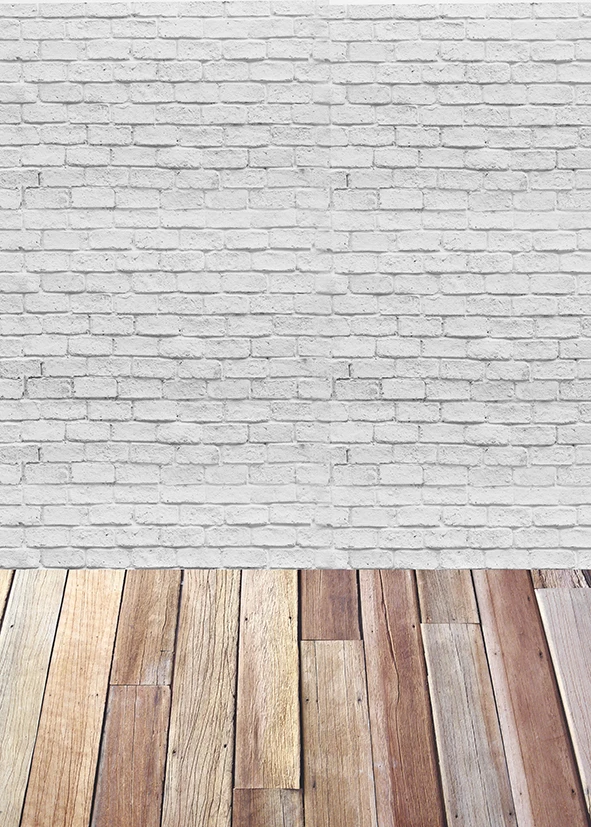 Фон Funnytree для фотостудии винтажный белый кирпичная стена деревянный пол детский