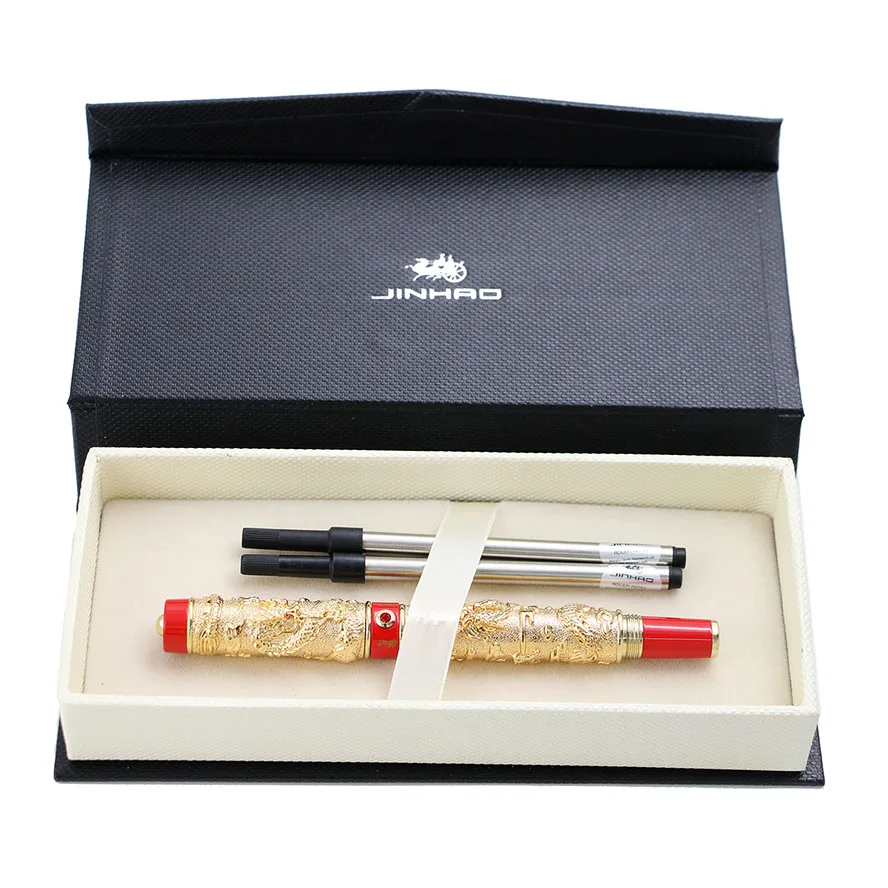 Высокое качество Jinhao Dragon шариковая ручка Роскошная металлическая шариковая ручка древнее серебро 0,7 мм перо канцелярские принадлежности для офиса и школы - Цвет: Gold